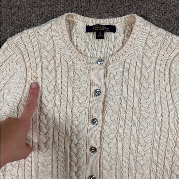 Brooks Brothers Cream Wool Blend Cableknit Cardigan Button Up Sweater Women’s M - Picture 6 of 15